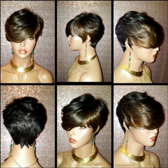 Brown Auburn Hair Pixie Cut Hairstyle Swoop Bang Fashion Trend Glueless Wig - Picture 2 of 2